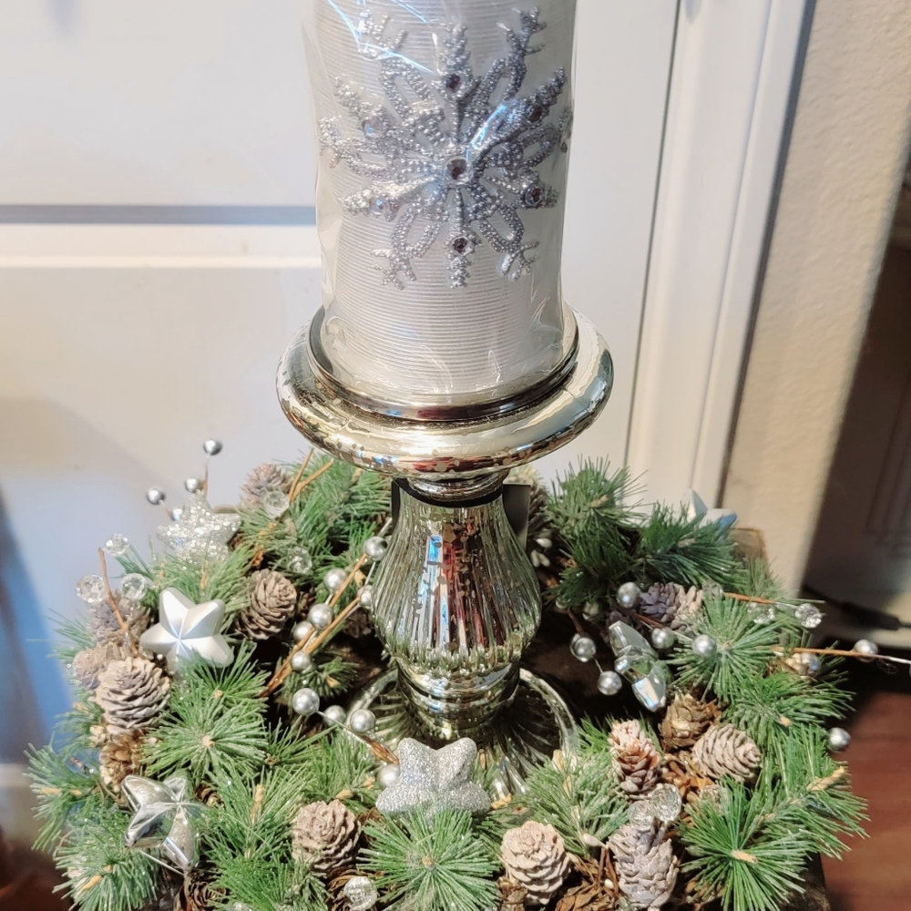 Christmas Winter Centerpiece Candle Table Arrangement Mercury Glass Wedding - Picture 3 of 6
